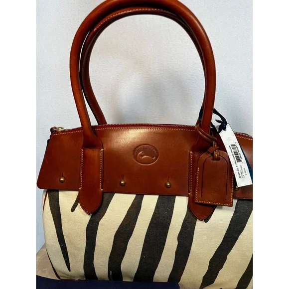 Dooney & Bourke Natural Leather Canvas XLG Wilson Travel Zebra Tote HandbagNWT - Picture 2 of 15